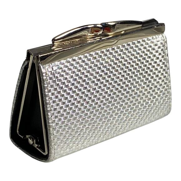 Mini Coin Purse Silver Structured Kiss Lock - Picture 1 of 8